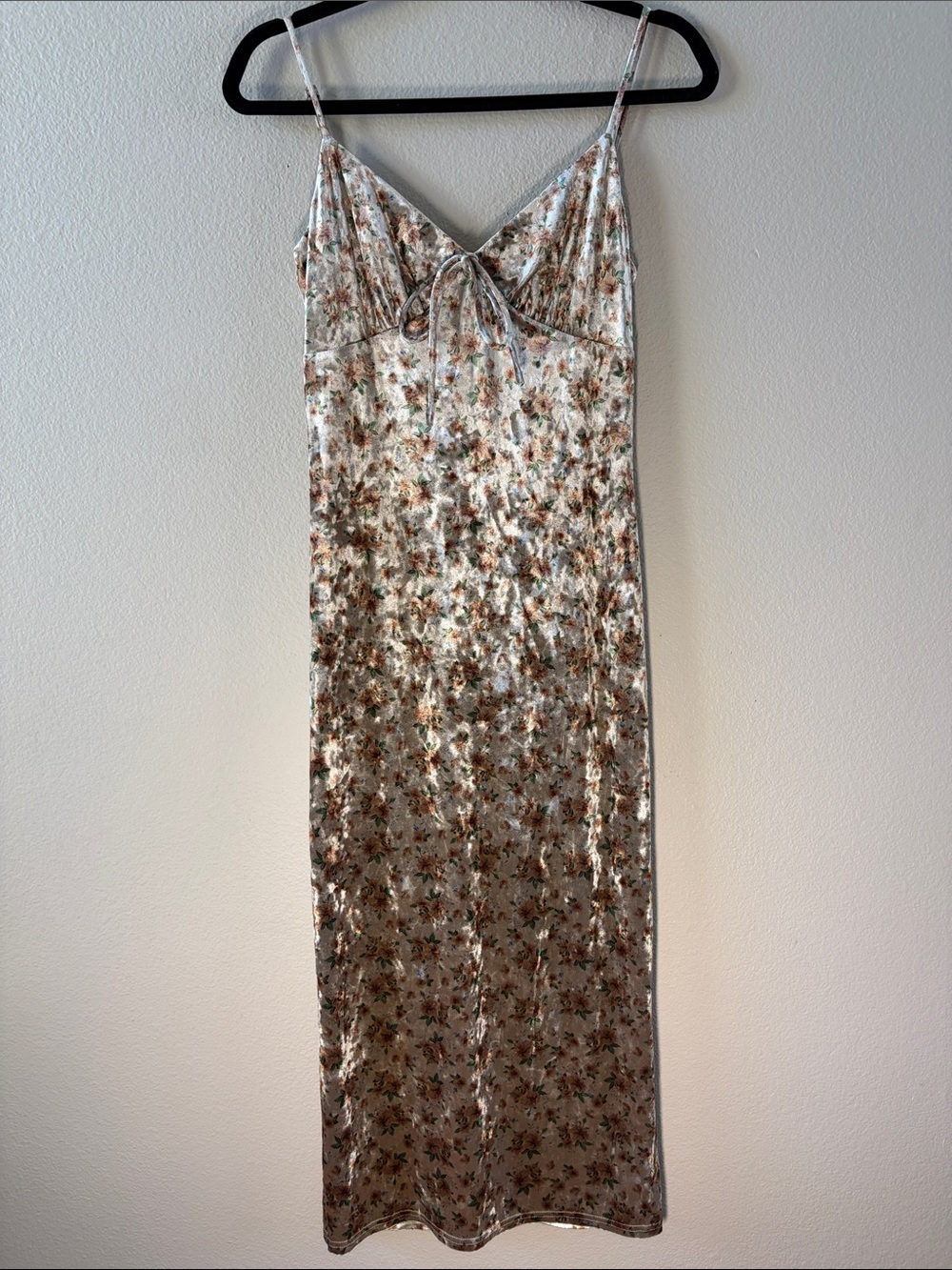 Emory Park Velvet Floral Slip Dress in Brown, Cream and Green - Picture 1 of 12